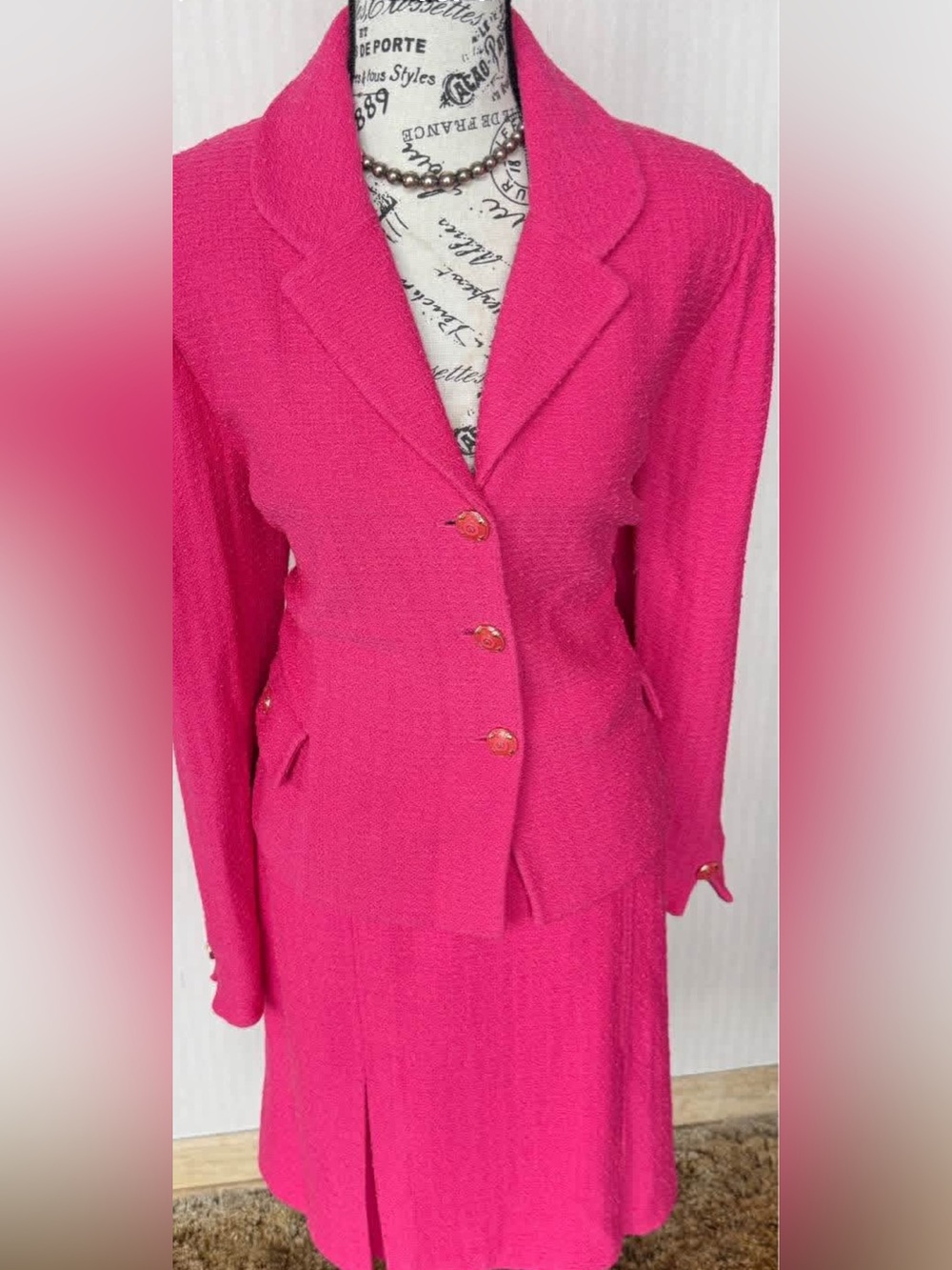 St. John Couture Hot Pink skirt suit size 14 jacket size 16 skirt